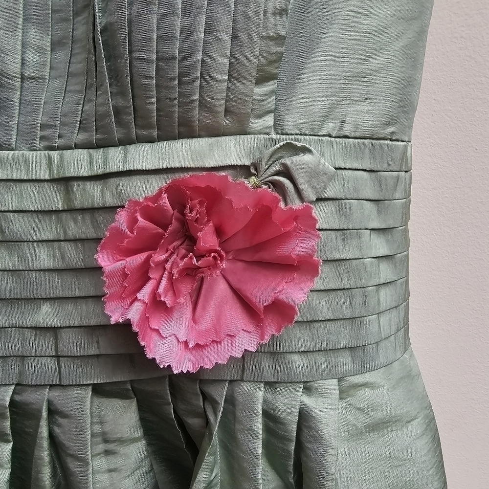 Bill Levkoff Strapless Taffeta with 3D Floral Applique, Green with Pink, Size XS - Picture 5 of 14